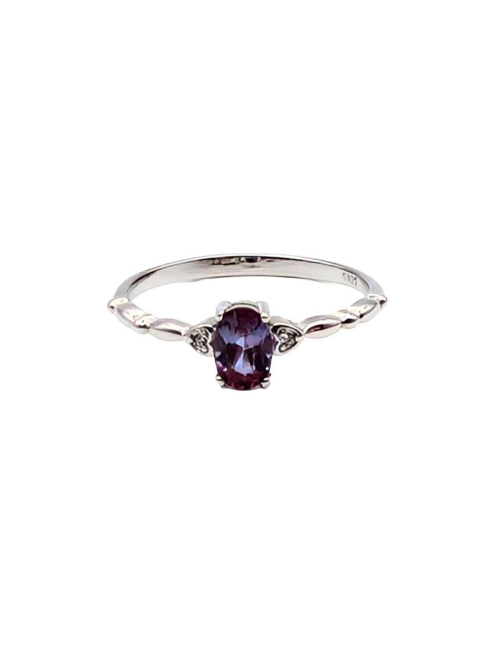 Platinum Plated Sterling Silver Alexandrite Oval Gemstone Ring - Picture 5 of 6